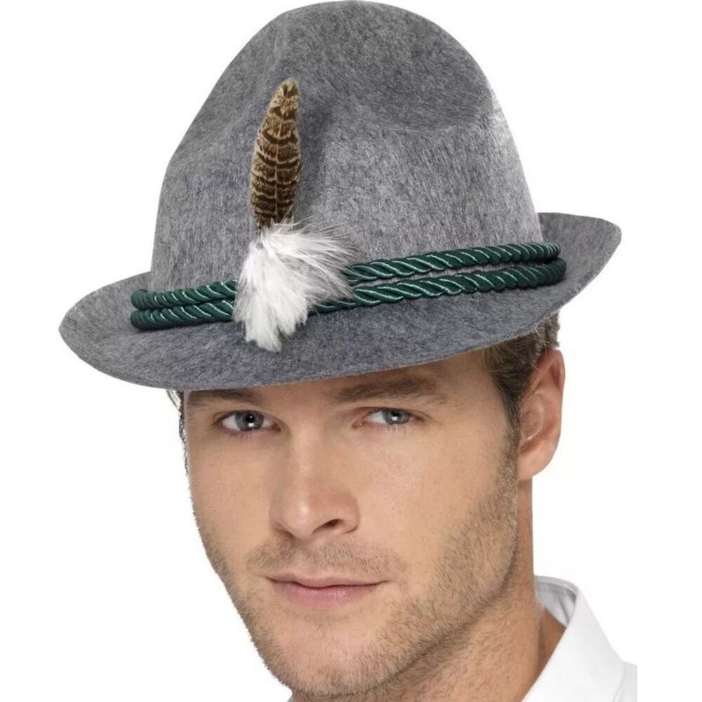 Smiffys Feather Trenker Hat / Gray